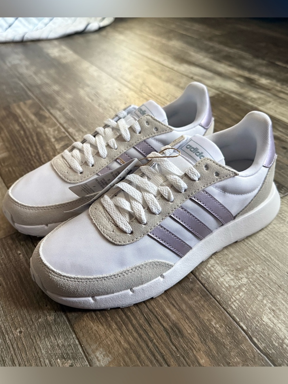 adidas Women's White Sneakers with Lavender Stripes